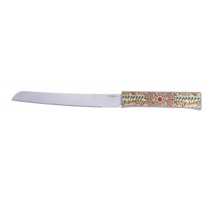 Shabbat Steel Challah Knife with Colorful Handle, Pomegranate Design - Dorit Judaica