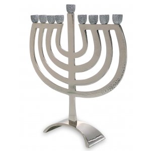 Glittering Silver Cups on Contemporary Style Hanukkah Menorah - 12.5 Inches