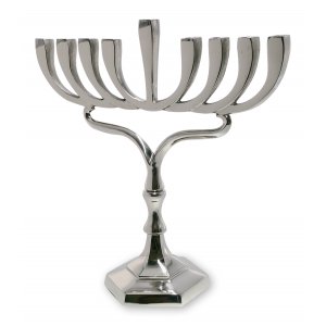 Silver Colored Nickel Hanukkah Menorah with Contemporary Square Branches - 13 Inches