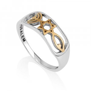 Messianic Symbol Ring - Two Tone Sterling Silver and Gold Plate