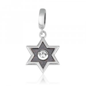 Bracelet Charm, Enamel Star of David with Crystal Center - Sterling Silver