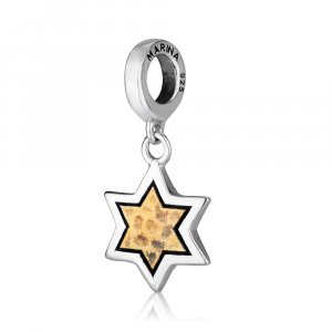 Star of David Bracelet Charm with Textured Gold Plate in Center - Sterling Silver
