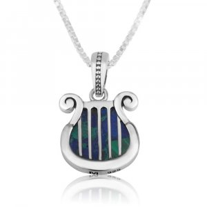 Pendant Necklace, Harp of King David on Eilat Stone - Sterling Silver