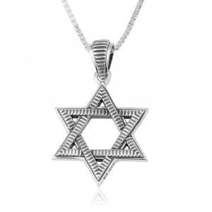 Pendant Necklace with Textured Star of David - Sterling Silver