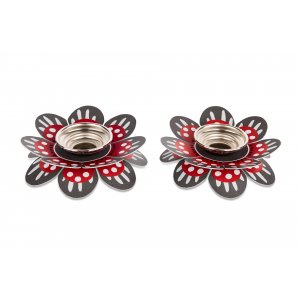 Small Shabbat Candlesticks Flower Design, Red and Gray - Dorit Judaica