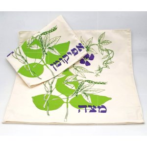 Matzah Cover and Afikoman Set with Green Leaves of Spring - Barbara Shaw