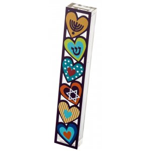 Acrylic Mezuzah Case with Colorful Heart Design - Dorit Judaica