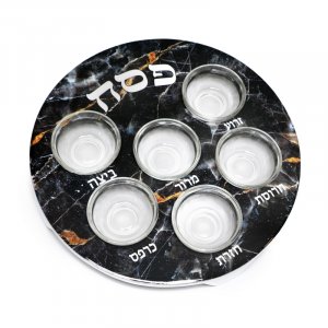 Passover Pesach Plate for Seder, Glass Bowls - Black with Gold Marble Design