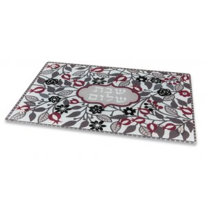 Tempered Glass Challah Board, Red Pomegranates with Shabbat Shalom - Dorit Judaica