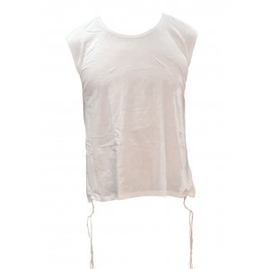 Sleeveless Undershirt with Tzitzit Attached Adult Size - White