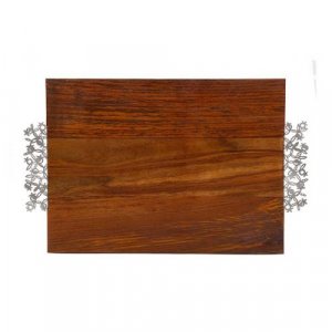 Grained Dark Wood Challah Board with Laser Cut Handles, Pomegranates - Yair Emanuel