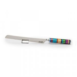 Stainless Steel Challah Knife with Stand, Decorated Colorful Handle - Yair Emanuel