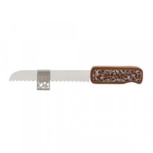 Challah Knife with Stand with Decorated Handle, Maroon - Yair Emanuel