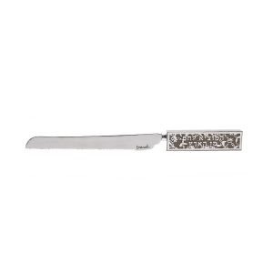 Challah Knife with Cutout Pomegranates and Hebrew Blessing Words, Gray - Yair Emanuel