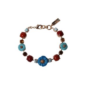 Handcrafted Rose Gold Plated Bracelet with Semi-Precious Gems, Flowers - Amaro