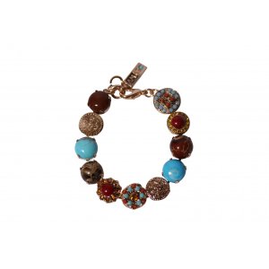 Handcrafted Bracelet with Old Coin Images in Semi Precious Colorful Gems - Amaro