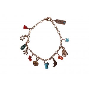 Handcrafted Rose Gold Plated Charm Bracelet with Colorful Jewish Charms - Amaro