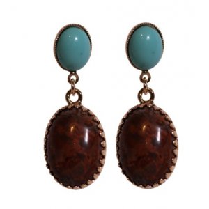Rose Gold Post Drop Earrings with Turquoise and Semi-Precious Gems - Amaro