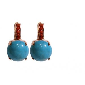 Handcrafted Rose Gold Plate Turquoise Earrings with Semi-precious Gems - Amaro