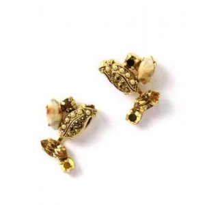 Handcrafted Earrings, Gold Leaf with Swarovski Crystals and More Gems - Amaro