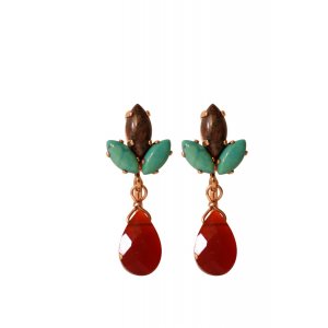 Handcrafted Drop Post Easrrings with Semi-Precious Gems, Jade Red and Jasper - Amaro
