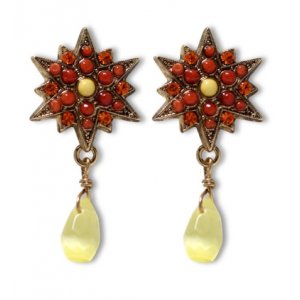 Handcrafted Gold Plate Red Star Earrings, Spiritual Lights Collection - Amaro