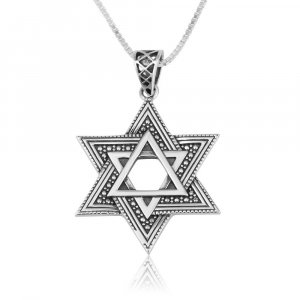 Sterling Silver Double Star of David Pendant Necklace � Smooth and Beaded Design