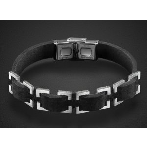 Black Leather Bracelet for Men with Stainless Steel Open Buckle Design – Adi Sidler