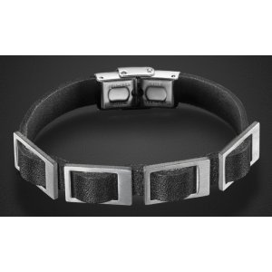 Man's Black Leather Bracelet with Stainless Steel Open Buckle Design - Adi Sidler