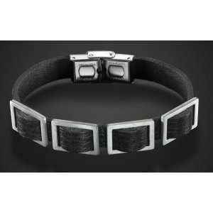 Man's Bracelet, Black Leather with Four Rectangle Elements  Adi Sidler