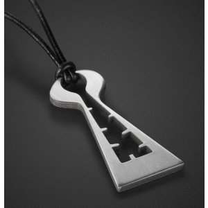 Man's Pendant Necklace Geometric Collection, Key Outline and Black Cord  Adi Sidler