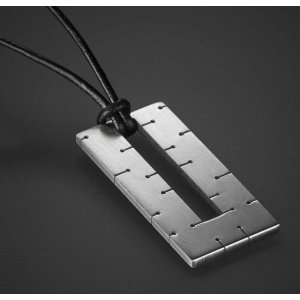 Man's Pedant Necklace Geometric Collection, Open Rectangle and Cord - Adi Sidler