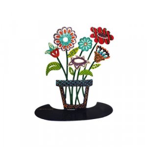 Large Hand Painted Sculpture on Base, Colorful flowerpot and Flowers - Yair Emanuel