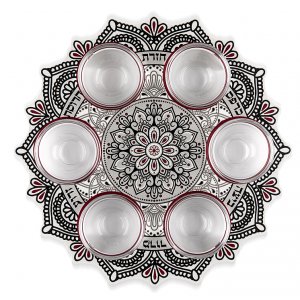 Dorit Judaica Seder Plate, Mandala Design in Maroon and Black Colors - Dorit Judaica