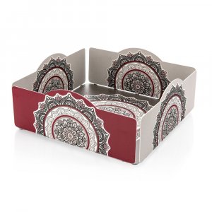 Matzah Tray with Mandala Design, Maroon and Black - Dorit Judaica