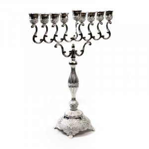 Ornate Silver Plated Jumbo Chanukah Menorah, Curling Branches - 26 Inches