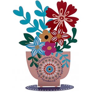 Free Standing Flowerpot with Flowers, English Blessings - Dorit Judaica