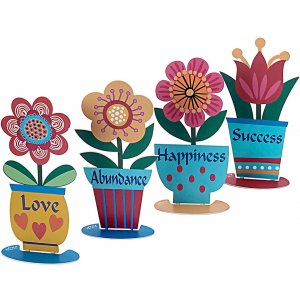 Four Free-Standing Plant Pots with Blessing Words in English - Dorit Judaica