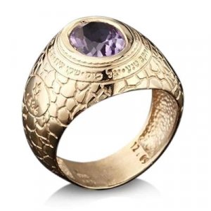 Man's Gold Kabbalah Ring with Snake Design and Ana Bekoach Prayer, Amethyst - Ha'ari