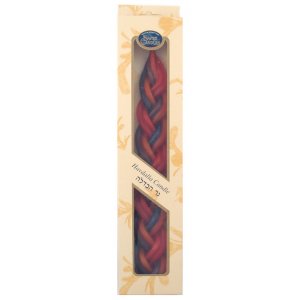 Braided Beeswax Handcrafted Havdalah Candle, Wide - Blue, Red and Yellow