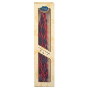 Braided Beeswax Handcrafted Havdalah Candle, Wide - Blue and Red