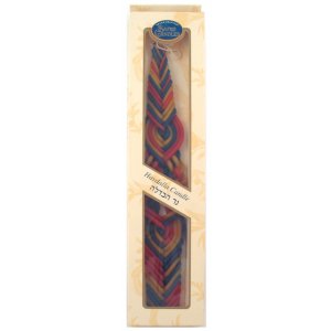 Braided Beeswax Handcrafted Havdalah Candle, Flat and Wide - Colorful