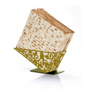 Decorative Gold Matzah Holder on Diagonal, Cut out Bird with Leaves - Iris Design