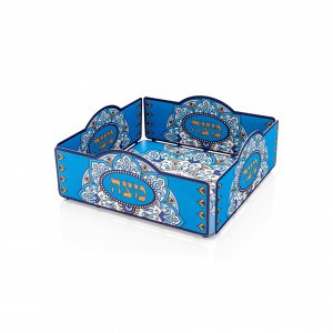 Raised Square Matzah Tray with Mandala Design, Blue and Orange - Dorit Judaica