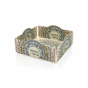 Square Matzah Tray with Raised Mandala Pomegranates, Colorful - Dorit Judaica