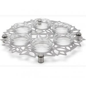 Laser Cut Seder Plate with Cutout Flowers and Glass Bowls - Dorit Judaica