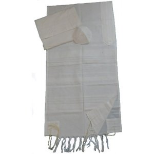 Handwoven White Cotton Prayer Shawl Set - Gabrieli