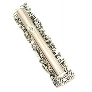 Rounded Silver Plate Jerusalem Mezuzah Case