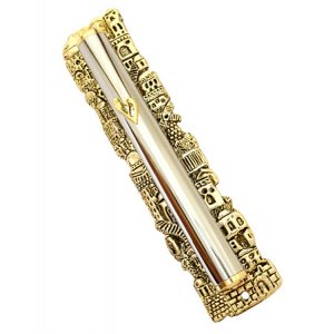 Two Tone Jerusalem Silver Plate Mezuzah Case