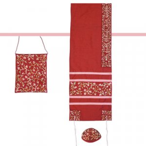 Maroon Polysilk TalliSack Tallit Set with Embroidered Flowers - Yair Emanuel